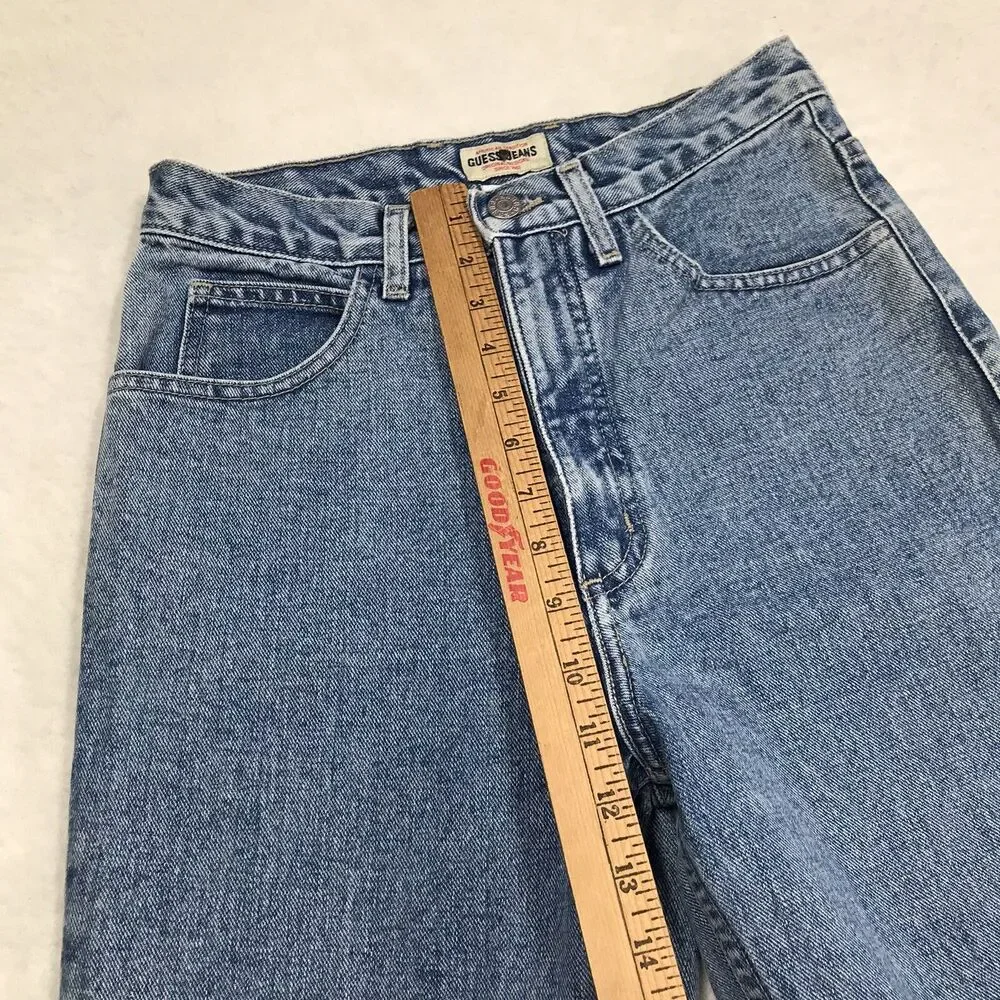 Vintage GUESS 1050 Jeans Women 28x30 Light Acid Wash Blue Denim USA Made Taper
